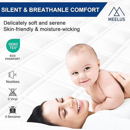 Padded Twin Mattress Protector, Breathable Waterproof Mattress Pad Cover Fitted Deep Pocket 8"-21", Soft Noiseless Mattress Cover Washable Cooling for Home Dorm Bedroom, White