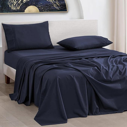 URBANHUT 1000 Thread Count Full Sheet Set Egyptian Cotton Sheets, Long Staple Soft & Breathable, 4 Pc Bed Sheet Sets, Luxury Hotel Sateen Sheets Fits 16" Deep Pocket - Navy Blue