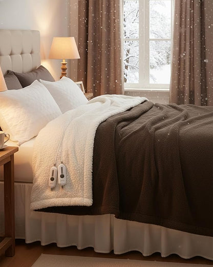 GarveeHome Heated Blanket Queen Size, Electric Blanket Dual Control Soft Double Sherpa with 4 Heating Levels & 10H Auto Off, Over-Heat Protection, Machine Washable, ETL Certification, Brown 84"x90"