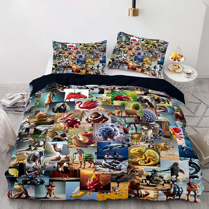 Italian Brainrot Bedding Duvet Cover Set,Funny Fusion AnimalsTwin Full Queen King Comforter Cover Bedding Set for Kids Boys Bed Decor Gifts ﻿ (Color 5,King (104" x 90"))