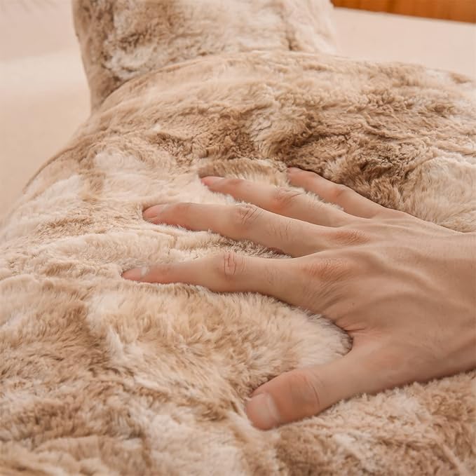 A Nice Night Faux Fur Reading Pillow Bed Wedge Large Adult Children Backrest with Arms Back Support for Sitting Up in Bed/Couch for Bedrest, Tie Dyed Khaki