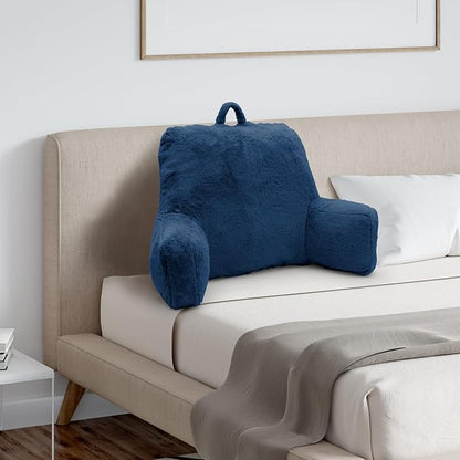 Reading Pillow Large Bed Pillow,Backrest Pillow with Arms, Back Support Pillow for Sitting Up in Bed, Couch for Adults Lounging Bedrest,Blue