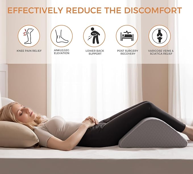 Knee Wedge Pillow 6.9'' for Post-Surgery Recovery-Leg Elevation Support for Sleep Position, Alleviating Lower Back & Hip Pain Enhancing Circulation in Ankles Legs Triangle Pillow with Removable Cover