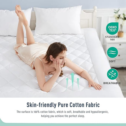 Queen Mattress Pad Extra Thick Cotton Mattress Topper Quilted Fitted Mattress Cover 18-22" Deep Pocket Down Alternative Pillow Top Fluffy & Breathable (60x80 Inches, White, Thick)