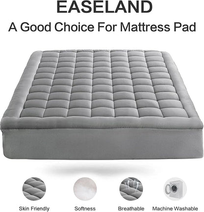 EASELAND Twin XL Mattress Pad Pillow Top Mattress Cover Quilted Fitted Mattress Protector Extra Long 8-21" Deep Pocket Cooling Mattress Topper (39x80 Inches, Light Grey)