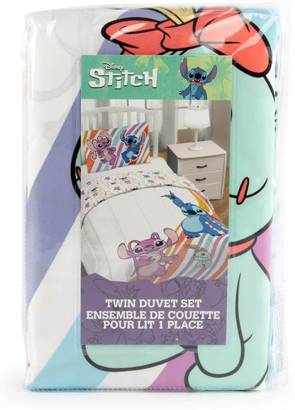 Jay Franco Duvet Cover Set – 2 Piece Comforter Cover and Sham Set, Super Soft Cozy Kids Bedding (Insert Not Included) White - Lilo and Stitch, Twin