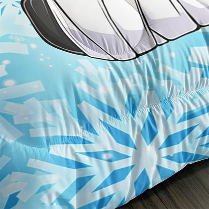 Blue Ice Hockey Comforter 3Pcs Queen Hockey Sports Event Snowflake Bedding Set for Kid Teen Girl Boy Adult Winter Sports Games Hockey Helmet Quilt Bed Decor with 1 Comforter and 2 Pillowcases