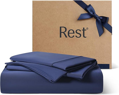 REST® Evercool®+ Starter Sheet Set, Full Size, Blue, Breathable Bed Sheet for Hot Sleeper and Night Sweats, with Pillowcases, Ionic+ Self-Cleaning Silver Yarn for Sensitive Skin, 3PCS No Flat Sheet