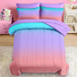 Comforter Set Twin Size, Colorful Rainbow Star Moon 5 Pcs Bedding for Kids and Adults, Purple Pink Blue Gradient Bed Sheet Sets with Fitted Sheet Pillowcase & Sham for Bedroom Bed Decor