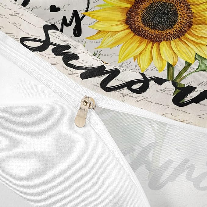 Sunflower Duvet Cover Set Queen Size,Rustic Farmhouse Bee Bedding Set 3pcs for Kids Teens Adults Home Room Decor,Black Sketch Sunshine Graffiti Comforter Cover Nature Plants Animals Quilt Cover