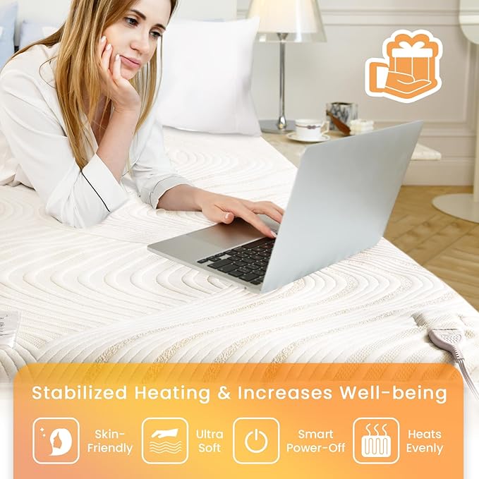 Electric Heated Mattress Pad Twin Size Single Control Bed Warmer, Deep Pocket, 10-Hour Auto Off, Machine Washable, 3D Air Layer Fabric, 39"x75", Gold