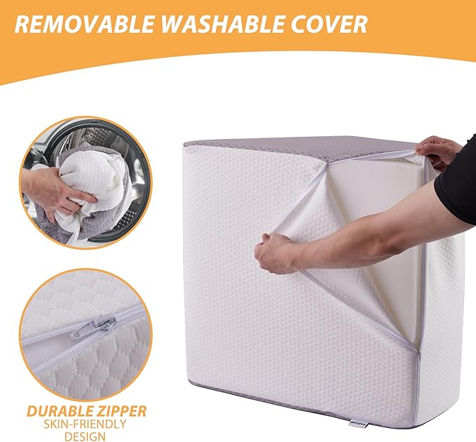 Bedluxe Leg Pillow, 8inch Leg Elevating Pillow for After Surgery, Blood Circulation, Leg Wedge Pillow for Side Sleeping, Leg Rest for Swelling, Cooling Gel Memory Foam Top, White/Grey