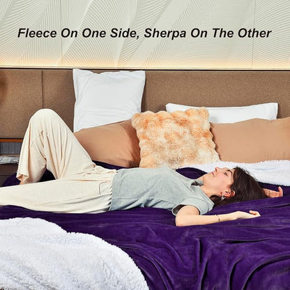 KAWAHOME Sherpa Fleece Twin Size Blanket for Bed - Extra Warm and Heavy Thick Blankets for Winter, Super Soft 500GSM Plush Blanket, 66"X 90" Purple