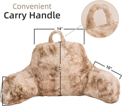 A Nice Night Faux Fur Reading Pillow Bed Wedge Large Adult Children Backrest with Arms Back Support for Sitting Up in Bed/Couch for Bedrest, Tie Dyed Khaki