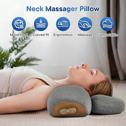 Neck Massager Pillow, 3-in-1 Neck Massager, Traction Massage with Heat, Neck Pillow for Shoulder Pain, Deep Tissue Pain Relief,Rechargeable Pillow，Ideal Gift for Parents