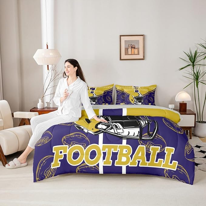 Feelyou Football Twin Comforter Set with Sheets for Kids Boys Girls Ball Games 7 Pieces Bedding Set Rugby Bed in a Bag City of Footballs Room Decor Rugby Sports Soft Lightweight