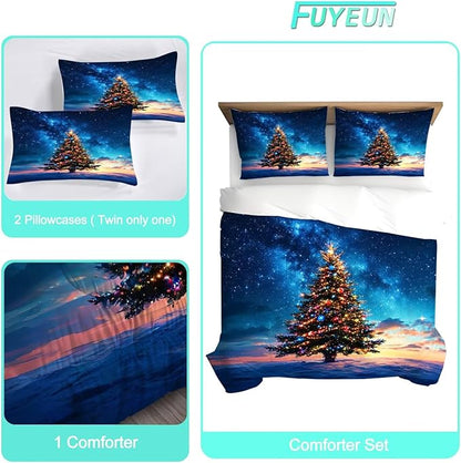 Christmas Tree Comforter Set Twin Size Galaxy Bedding for Kids Girls Teen Women Blue Xmas Holiday Space Bedroom Quilt Bed Sets, 1 Comforter 1 Pillowcase