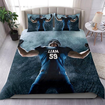 Personalized American Football Bedding Set, Kids 3 Piece Duvet Cover Set with Pillow Shams for Teens Boys, NO Comforter, Twin Size for Rugby Lovers (Football 20)