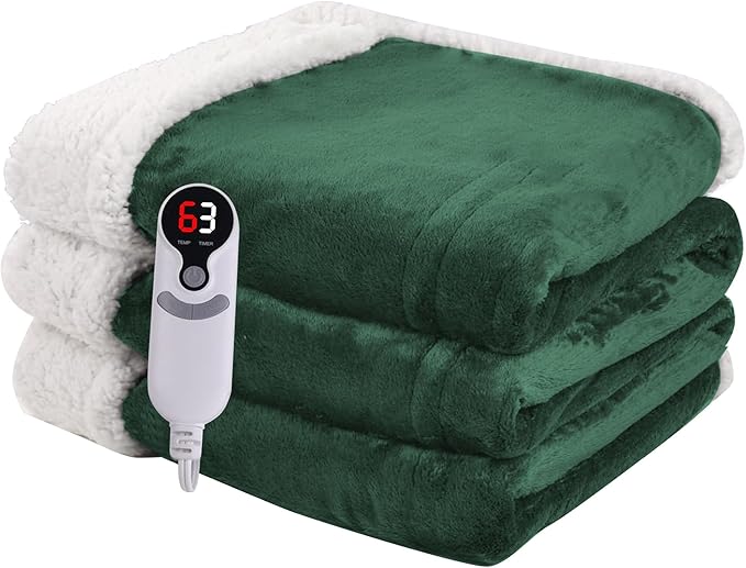 Heated Blanket Electric Throw 50''x60'', 3 Hour Auto Shut-Off 6 Heating Levels Small Warm Soft Flannel Electric Blanket Machine Washable - Grass Green