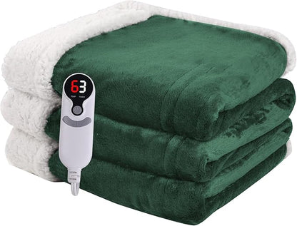 Heated Blanket Electric Throw 50''x60'', 3 Hour Auto Shut-Off 6 Heating Levels Small Warm Soft Flannel Electric Blanket Machine Washable - Grass Green