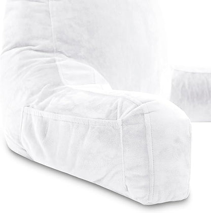 Husband Pillow XXL – Reading Pillow Bed Chair with Arms & Back Support – White - Back Pillow for Beds Sitting Up – Bed Rest Arm Pillow – Comfy Reading Pillow for Adults