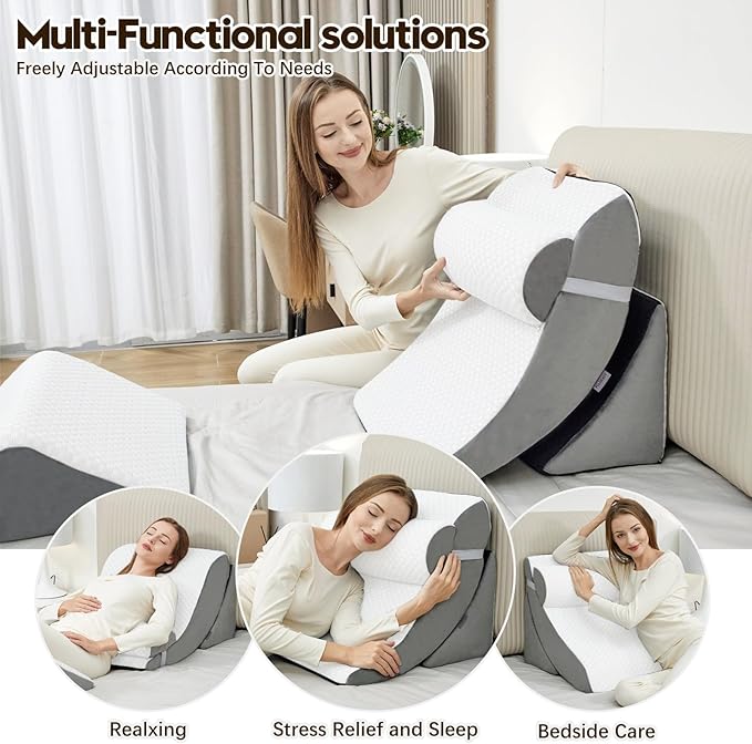 4pcs Wedge Pillow Set,Wedge Pillows for Back Pain Relief and Leg Pain,Wedge Pillow for Legs Swelling,Back Support, Post Surgery Recovery