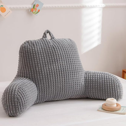 A Nice Night Reading Pillow Bed Wedge Large Adult Children Backrest with Arms Back Support for Sitting Up in Bed/Couch for Lounging Bedrest,Waffle Stereoscopic Design,Grey