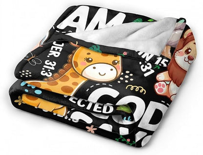 Bible Verse Blanket, Christian Gifts, God Says I am Blankets,Giraffe Lion Koala Elephant Print Animal Blankets, Cute Religious Baptism Gift for Son,Animals Lover Room Bed Decoration, 50"x60"