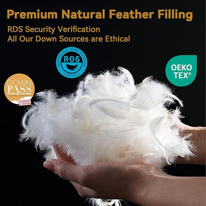 L LOVSOUL Goose Feather Down Pillow Standard Size of 1,Ultra Soft 100% Organic Cotton Fabric, 700TC,800 Fill Power, Luxury Hotel Collection Bed Gusseted Pillows for Back, Stomach or Side Sleepers