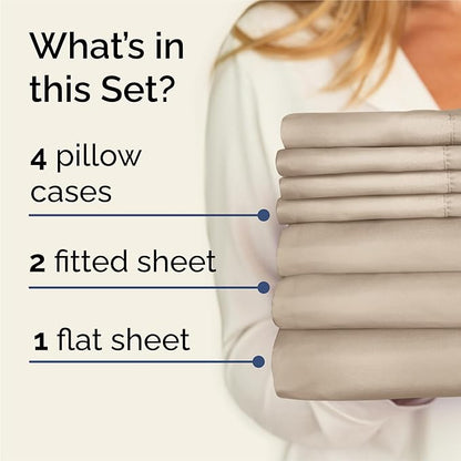 Split King 7 Piece Sheet Set - Comfy Breathable & Cooling - Ultra-Soft Hotel Luxury Bedding Set w/ 8-16 Inch Deep Pockets - 1 Flat & 2 Fitted Sheet & 4 Pillowcases - Wrinkle Free & Easy Care - Cream