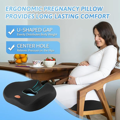 Donut Pillow, Hemorrhoid Pillow for Sitting, Donut Pillow for Tailbone Pain Relief Cushion, Two Humps Hip Comfortable Design, Doughnut Pillow, Butt Pillows for Postpartum Pregnancy, XL Size Black