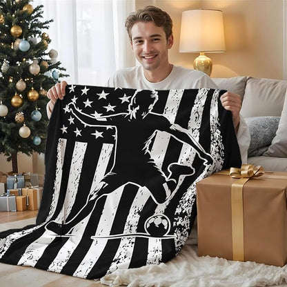 Soccer Throw Blankets for Kids Boys Teens 8-12, 60x50 Inches Plush Comfy Soft Sports Throws Decor for Couch Bed Home Gifts Ideas