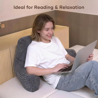 NOONTIDE Reading Pillow with Top Handle,Uniquely Designed Soft Fabric, Ergonomic Back Support for Bed,Cover Washable Sit up Pillow,Watching TV/Gaming/Relaxing(Grey)