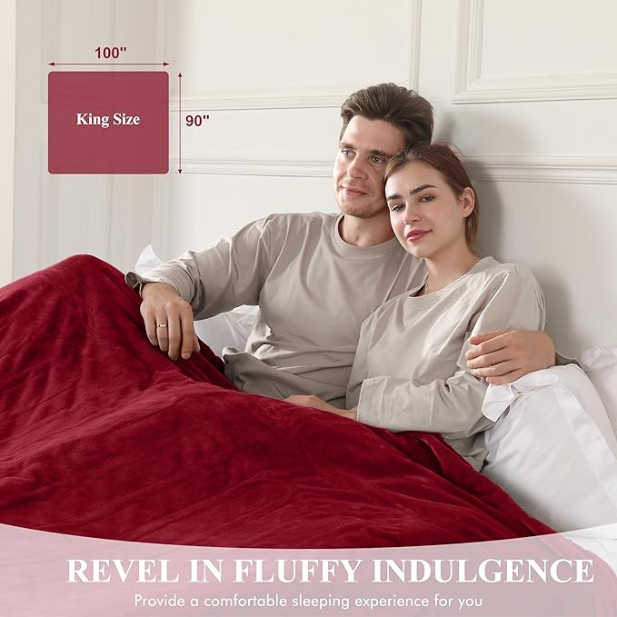 Heated Blanket Electric Blanket King Size, Super Soft Cozy Upgraded Flannel Fast Heating Blanket Dual Control with 5 Heating Levels & 10 Hours Auto Off, Machine Washable, 100" x 90", Burgundy