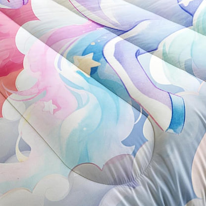 Kid Unicorn Comforter Set Full Size 3Pcs Pink Galaxy Bedding Set Glitter Star Cloud Love Quilt Bed Set for Boys Girls with 1 Comforter and 2 Pillowcases