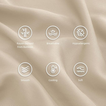 Standard Pillowcases, Cooling Viscose from Bamboo Pillow Covers with Envelope Closure, Soft Moisture-Wicking for Hot Sleepers, Hair and Skin-Friendly, Light Khaki, 2 Pack