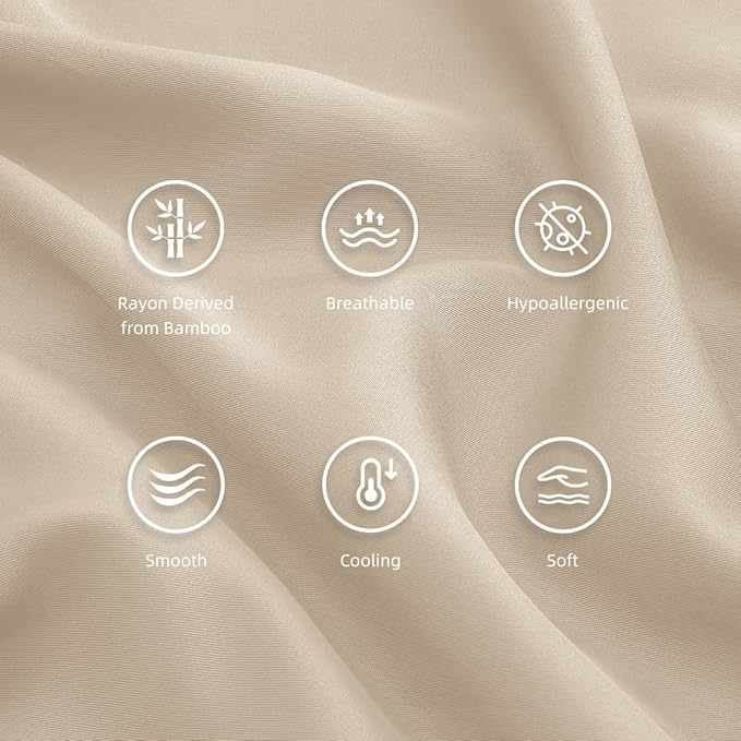 King Pillowcases, Cooling Viscose from Bamboo Pillow Covers with Envelope Closure, Soft Moisture-Wicking for Hot Sleepers, Hair and Skin-Friendly, Light Khaki, 2 Pack