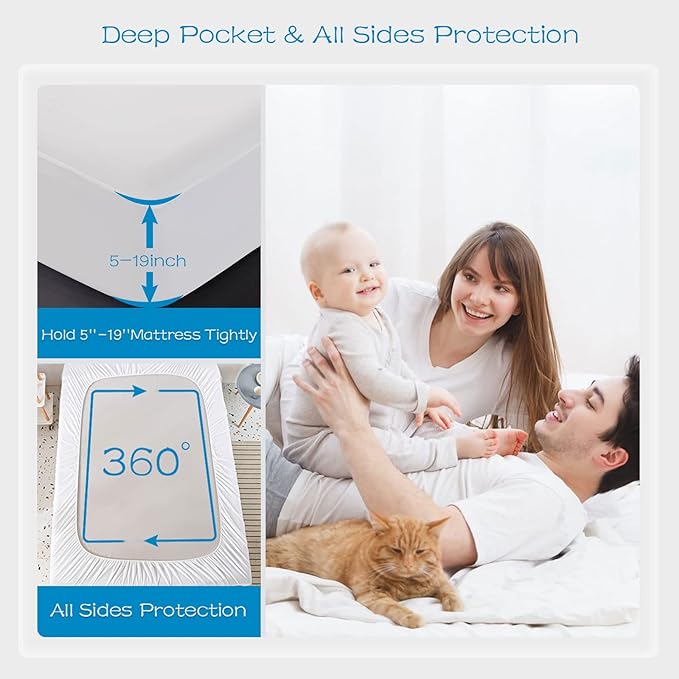 GRT 1 Pack 100% Waterproof Mattress Protector Full Size, Breathable & Noiseless Waterproof Mattress Cover Fitted Deep Pocket from 5" to 19", Smooth Washable Full Bed Protector - Vinyl Free