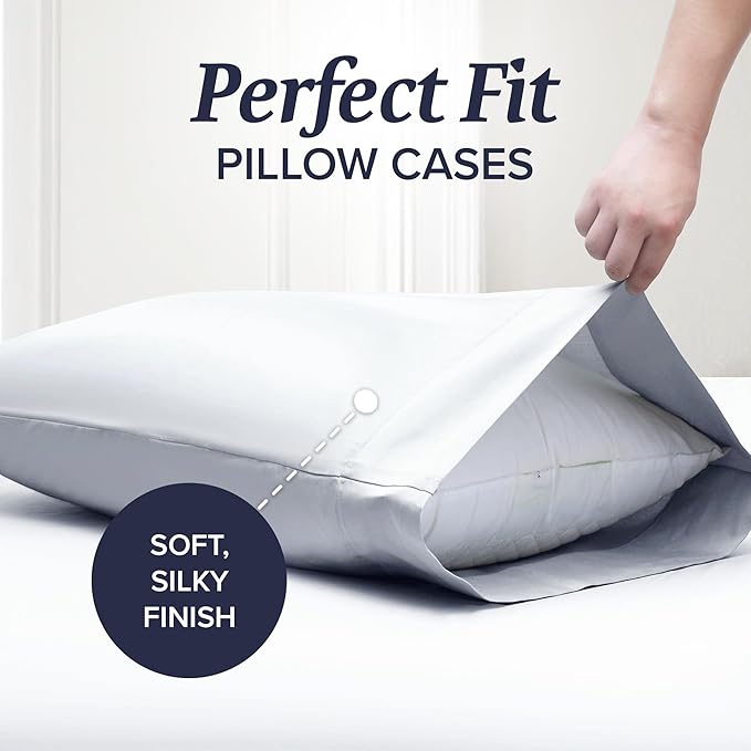 Beckham Hotel Collection Down Alternative Pillows & Cotton Sheets 4 Piece Set, 16" Deep Pocket, 2 Open End Pillowcases, King, White