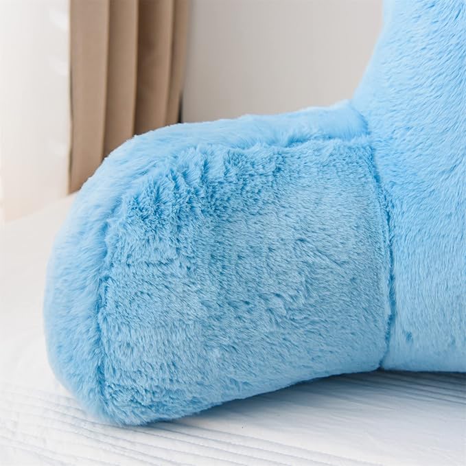 Aimuan Reading Pillow Bed Rest Pillow with Arms Rabbit Fur Cushion for Adults Teens Incline Rest Sitting up & Sleeping Snoring Pillow with Pregnancy Lumbar Back Support (Standard, Blue)