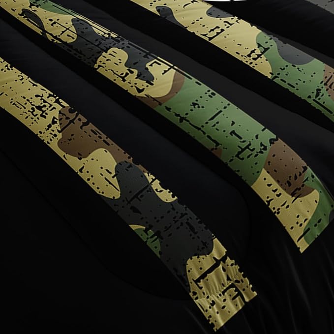 Deer Hunting Comforter Set Queen Size, American Flag Bedding Set for Boys Teens, Army Green Military Camo Stripes Bedding Quilt Set Bedroom Decor 3 Pcs with 2 Pillowcase
