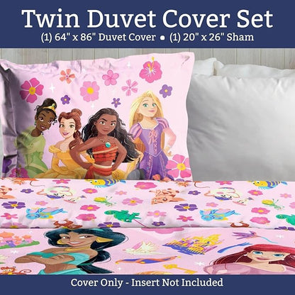 Jay Franco Kids Duvet Cover Set – 2 Piece Super Soft Bedding with Sham Pillowcase, Cover ONLY Comforter Not Included, Pink - Princess, Twin