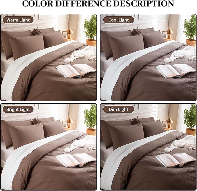 NEXHOME PRO King Duvet Cover Set, 100% Certified Organic Cotton with Washed Feel & Linen-Like Texture, Comfortable & Breathable, Home Bedding Set Dark Brown (No Comforter)
