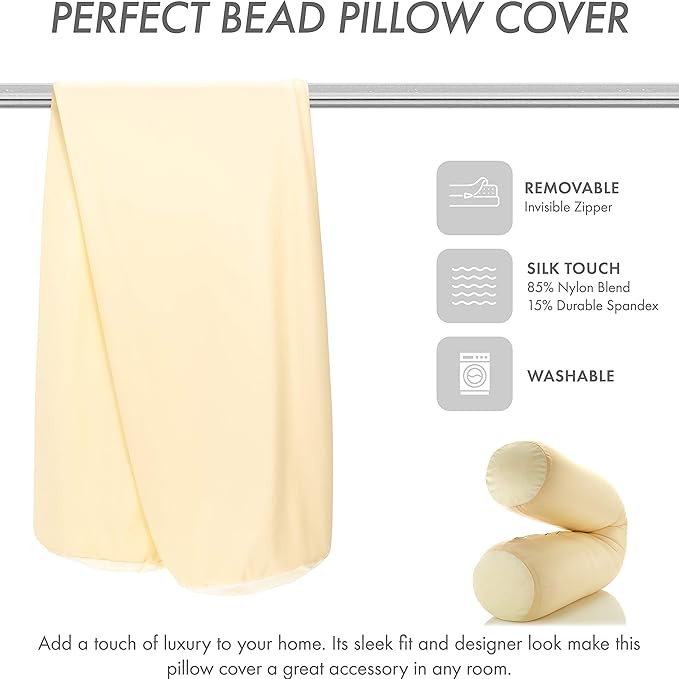 Case Only - Body Pillow Cover Stylish Silky Super Soft - 85% Spandex/ 15% Nylon Blend, Beauty - Breathable Pillowcase - Gentle on Hair Size 48 X 8, Off White Creme