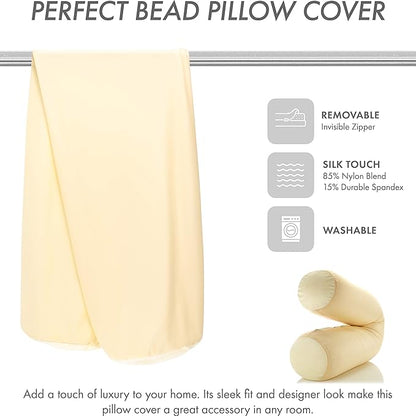Case Only - Body Pillow Cover Stylish Silky Super Soft - 85% Spandex/ 15% Nylon Blend, Beauty - Breathable Pillowcase - Gentle on Hair Size 48 X 8, Off White Creme