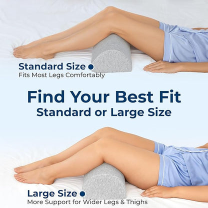 5 STARS UNITED Knee Pillow for Back Sleeping – Memory Foam Cushion for Sciatica Pain Relief – Under Leg Support for Sleeping on Back – Large Half Moon Bolster for Bed, Natural Gray with Cotton Cover