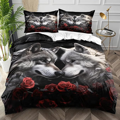 3D Printed Bedding Set for Adult Kids Boys Girls Bedroom Indian Dream Catcher Animal Wolf Comforter Cover Wolves Couple Bedding Sets Comforter/Quilt Cover Black Twin Size 172 * 218