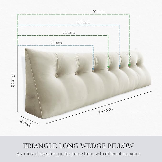 14 lbs Thickened King Headboard Pillow for Sitting Up in Bed, Back Support Reading Pillow with Side Pocket and Velvet Removable Cover, Triangular Large Wedge Headboard Pillow