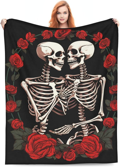 Skull Lover Rose Flower Blanket Gifts for Adults Women Men Skeleton Tarot Flannel Throw Blankets Soft Fuzzy Lightweight for Home Decor Couch Bed Sofa 50x40 Inches