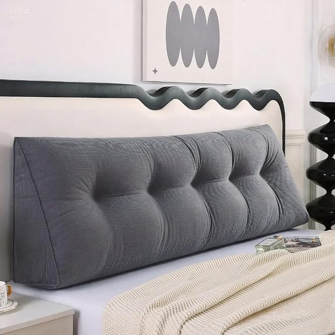 Twin XL Triangle Bed Wedge Pillow for headboard Gap Triangular Reading Pillows for Sitting in Bed Adult Wedge headboard Pillow for College Dorm, Gray